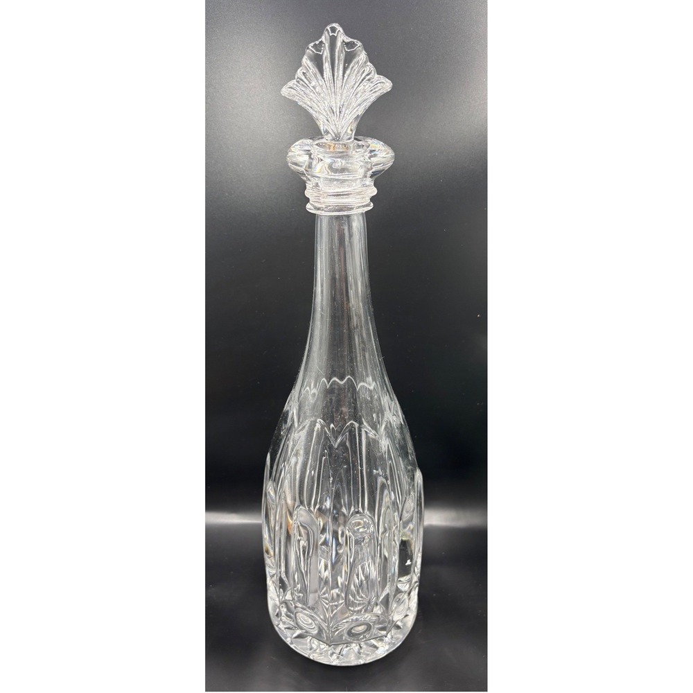 Vintage Glass Liquor Decanter with Fan Shell‎ Stopper Starburst Base 13"